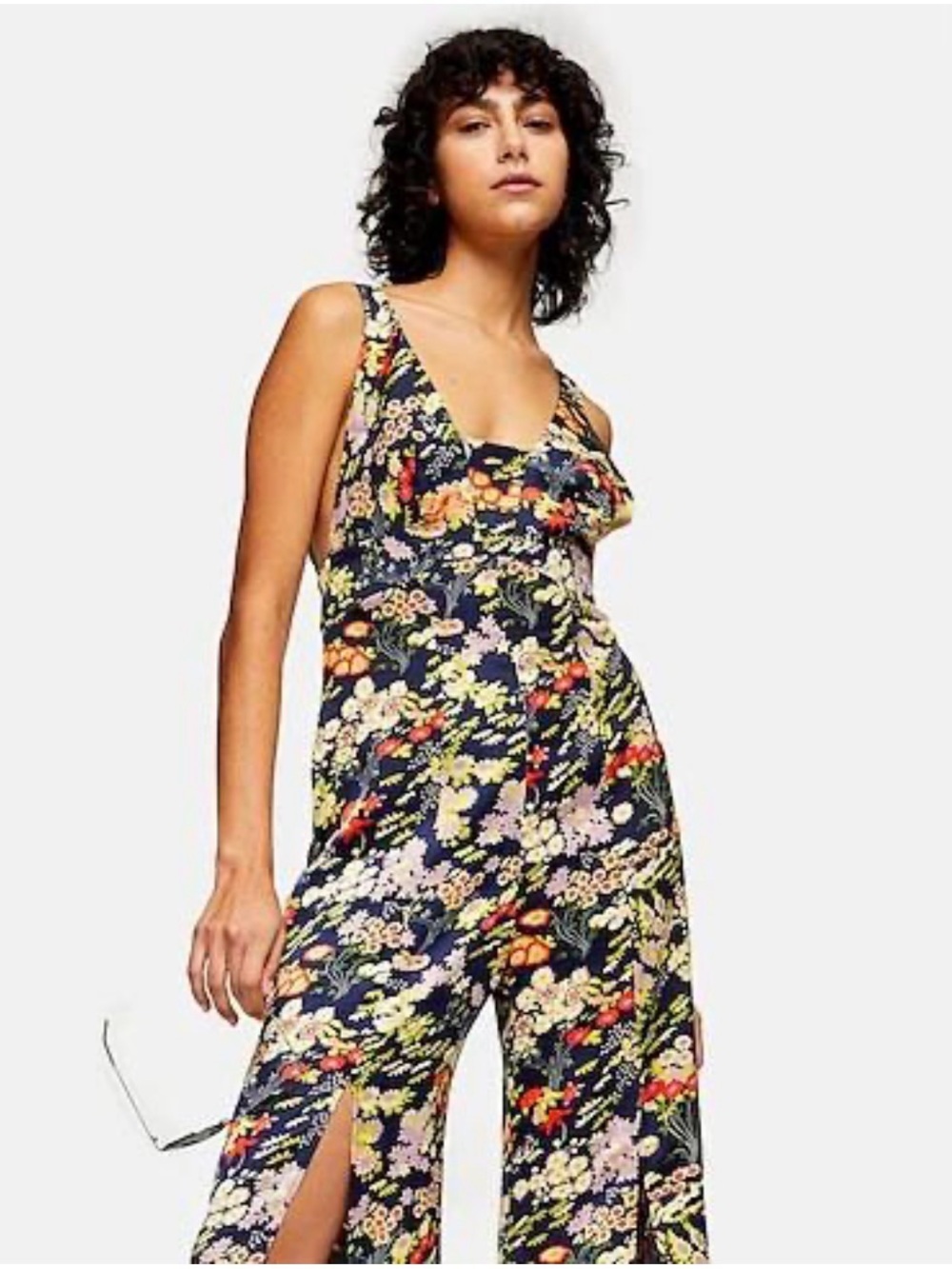 Topshop Black Floral V-Neck Maxi Dress with Multicolor Print